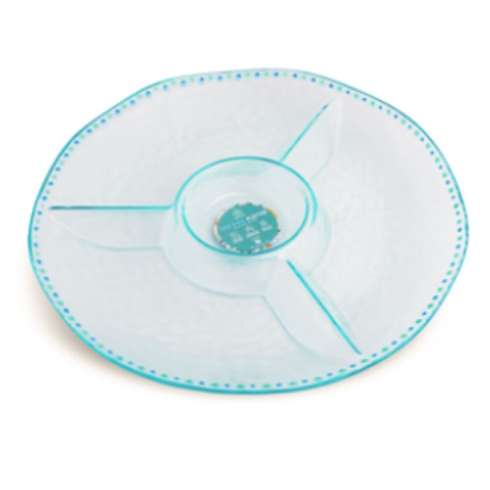 4 Section Round Dot Edge Chip & Dip Platter - Rain